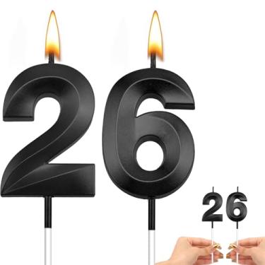 Imagem de Velas pretas de aniversário de 26 anos, topo de bolo de 26 anos, decorações de feliz aniversário de 26 anos, velas pretas para bolos sujos, decorações de 26 anos para ela, lembrancinhas de festa de