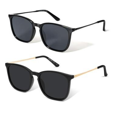 Imagem de VANLINKER Óculos de sol vintage quadrado polarizado masculino feminino clássico moderno retangular armação de metal óculos de sol VL9771, C1.2-preto + preto fosco, Medium