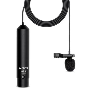 Imagem de Movo LV8-C Microfone condensador cardioide de lapela XLR de transmissão Movo LV8-C com cápsula de microfone de 12 mm para gravação de voz precisa - kit inclui clipe de lapela, estojo e pára-brisas