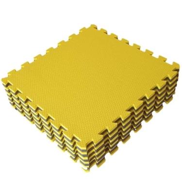 Imagem de Kit 4 Tatames Tapetes EVA 50x50x2cm 20mm Dupla Face Amarelo com Preto Linha Premium com Bordas de Acabamento