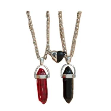 Imagem de ZNDIJE Colar magnético de coração dividido combinando com pingente de atração mútua para melhores amigos, presente de joias de amizade, Medium, Metal, Sem Pedra Preciosa