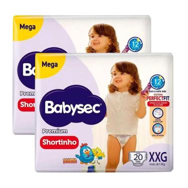 Imagem de Kit 2 Fraldas Descartável Babysec Shortinho Mega XXG - 40 Tiras