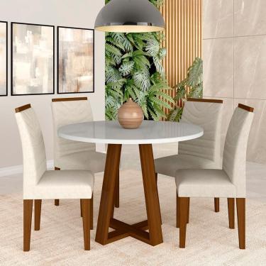 Imagem de Mesa C/vidro Redonda 4 Cadeiras Manchester Cin/off/bege - M. Arapongas