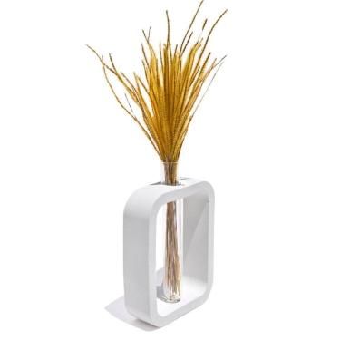 Imagem de Vaso Decorativo Solitário Retangular 16,5cm Artesanal Em Cimento Branco