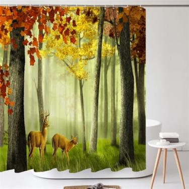 Imagem de Cortina de chuveiro com estampa de árvores da floresta Cortina lavável com gancho Cortina decorativa para banheiro Cortinas de chuveiro 240 * 180cm,DX8043,W90xH180cm