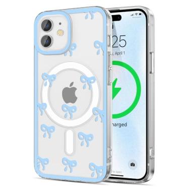 Imagem de EYZUTAK Capa magnética para iPhone 11, compatível com MagSafe, capa protetora de policarbonato durável com estampa de laço de fita transparente, elegante, fina, antiamarelamento, durável, para