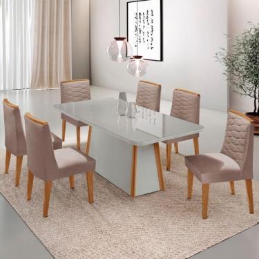 Imagem de Mesa de Jantar Diane 180cm Tampo MDF Vidro com 6 Cadeiras Eloise Moder