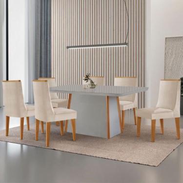 Imagem de Mesa de Jantar Diane 180cm Tampo MDF Vidro com 6 Cadeiras Lisboa Moder