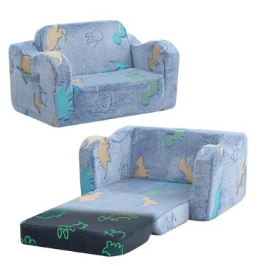 Imagem de MeMoreCool Cadeira infantil confortável de 1 a 3 anos, sofá infantil para sala de jogos, sofá dobrável de dinossauro brilhante conversível, cama reclinável de piso para móveis infantis