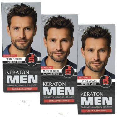 Imagem de Kit 3 Keraton Men Tonalizante Castanho Medio - Kert