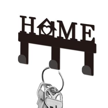 Imagem de DELORIGIN Porta-chaves de parede para letras domésticas, mini ganchos pretos de ferro para chaveiros montados na parede com 3 ganchos para chaves pequenas para bolsa de entrada de armazenamento de