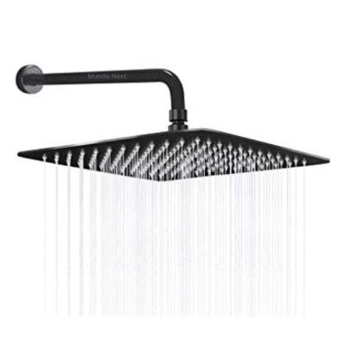 Imagem de Chuveiro Ducha Quadrado Inox Area Externa Piscina Banheiro Modelo Curvado Preto