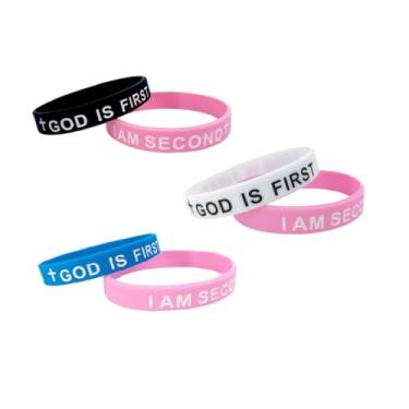 Imagem de ChungLong0593 Conjunto de pulseiras de silicone cristão - God is First, I Am Second | Joias baseadas na fé para homens/mulheres | Presentes religiosos multicoloridos para igreja, grupos de jovens