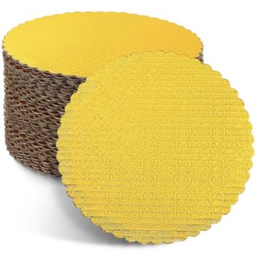 Imagem de Lallisa Pacote com 50 tábuas de bolo redondas de 20 cm com círculos recortados de papelão dourado, à prova de gordura, descartáveis para assar bolos, pizza