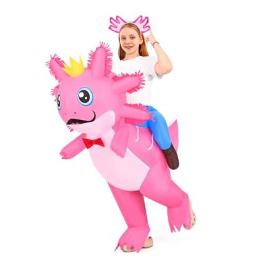 Imagem de Uneedity Inflatable Axolotl Costume Kids, Funny Halloween Ride on Axolotl Blow Up inflatable Costumes with Headband for Girls Cosplay Party, Kids