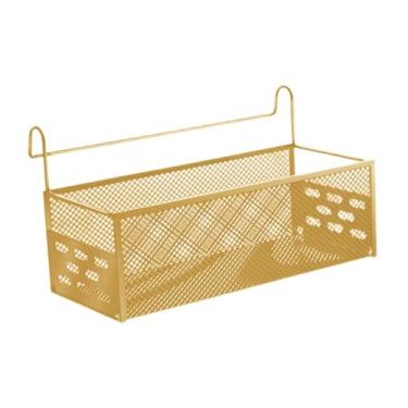 Imagem de Generic Cesta de armazenamento suspensa de cabeceira, recipiente economizador de espaço, metal, grande, organizador de suspensão para grades de cama, Amarelo