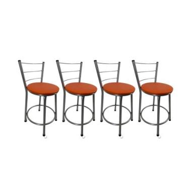 Imagem de Kit 4 Banqueta Balcão Baixa Prata Bistrô Gourmet Cozinha Bar - FortMix