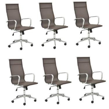 Imagem de Conjunto 6 Cadeiras de Escritório Presidente Giratória Sevilha Alta Tela Café