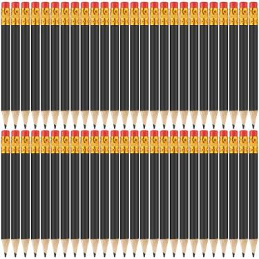 Imagem de 50 lápis de golfe de 10 cm com borrachas pacote a granel de lápis de madeira para festas, casamentos, escola e escritórios (preto)