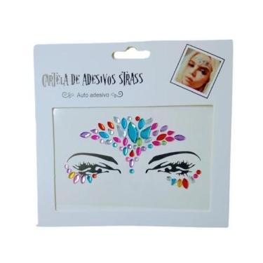 Imagem de Adesivo Para o Rosto Strass Colorido Cristal "Modelo 7" Festas Carnava