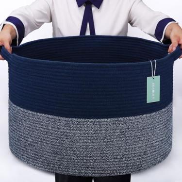 Imagem de BOSROTY Cesta de cobertor extra grande 87L, cesto de roupa suja, cesto de berçário para armazenamento de brinquedos, toalhas, cesta de roupa grande de corda de algodão para meninas e meninos, 56 cm x
