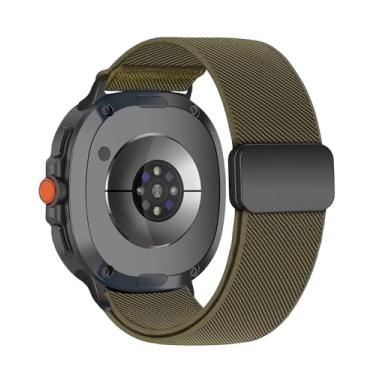 Imagem de Pulseira elástica para Samsung Galaxy Watch 8 de 40 mm e 44 mm/Galaxy Watch 8 Classic de 46 mm, pulseira esportiva magnética macia de nylon elástico para Samsung Watch 8/8 Classic (verde militar)