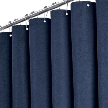 Imagem de BTTN Cortina de chuveiro de tecido extralongo – Conjunto de cortina de chuveiro de tecido resistente texturizado de linho 182 x 238 cm com ganchos de plástico, cortinas de chuveiro de poliéster altas