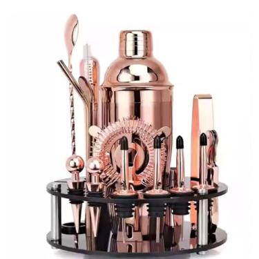 Imagem de Kit de bartender, conjunto de coqueteleira de 20 peças, kit de bartender, conjunto de coqueteleira de aço inoxidável com suporte acrílico para misturar bebidas, conjunto de coqueteleira de bar de bar