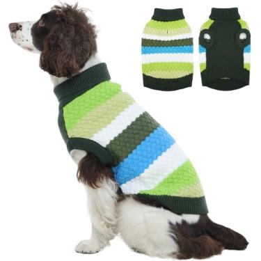 Imagem de Kuoser Suéter para cães, GG para cães grandes, pulôver de malha quente, gola rolê, clássico, macio, grosso, roupa de Natal, para clima frio, roupa térmica, verde, GG