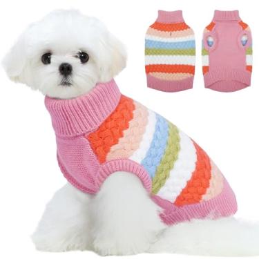 Imagem de Kuoser Suéter para cães, suéter PP para cães com cabo para animais de estimação, roupas quentes, gola rolê clássica de tricô macio, roupa de Natal espessa, roupa térmica para clima frio para cães