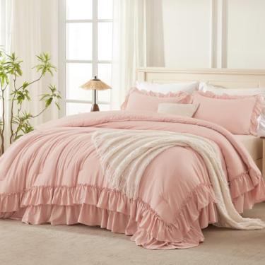 Imagem de Andency Jogo de cama king grande com babados, 3 peças, chique, casa de fazenda, leve, macio, 120 x 98 para meninas e mulheres (1 edredom 2 fronhas), blush