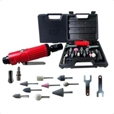 Imagem de Kit Retífica Pneumática Feron 1/4 Pol Maleta Acessórios Polimento Desb
