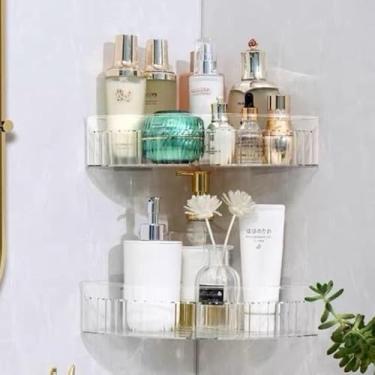 Imagem de ‌Conjunto de 2 suportes para shampoo - prateleira de banheiro sem furos, organizador de banheiro, resistente à água, fácil de limpar, adesivo de 3M (1 Trans (triângulos))