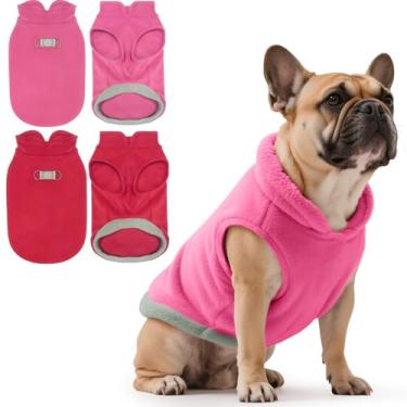 Imagem de Idepet Pacote com 2 coletes de lã para cães, jaqueta quente pulôver com coleira em D, casaco refletivo de inverno com capuz para cães pequenos, médios e gatos, roupas para animais de estimação