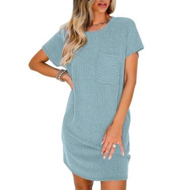 Imagem de Vestido ANRABESS Summer Canelado Túnica de Malha Canelada Azul Claro