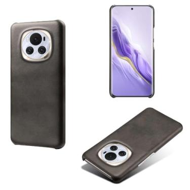 Imagem de Capa para Honor Magic 6,Proteção contra quedas,Casca de volta de cor sólida simples,Design de couro de imitação de plástico-Black