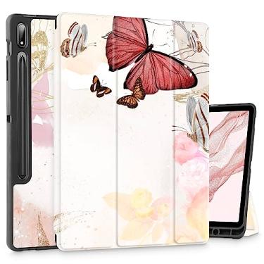 Imagem de Mektron Capa para tablet Samsung Tab S9 Plus de 12,4 polegadas modelo X810/X816B/X818U, capa rígida fosca com função despertar/hibernar automática, suporte multi-ângulo para Galaxy S9 Plus, flor borboleta C073