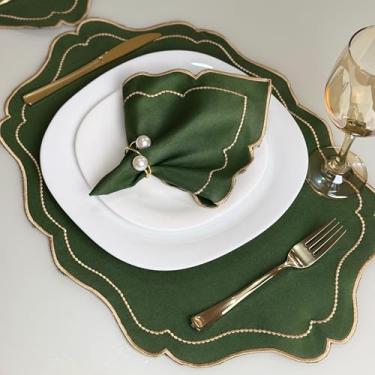 Imagem de Kit Jogo Americano Sousplat Bordado Suplat de Mesa Posta Redondo/Retangular e Guardanapos (Realeza Musgo, Mesa 4 Lugares (8 Peças))