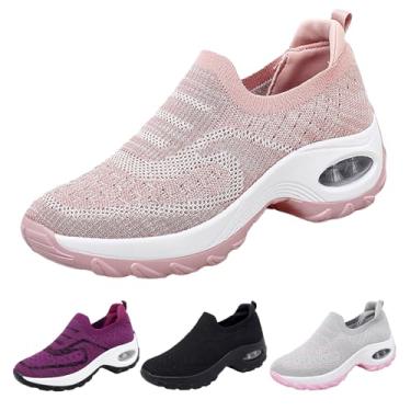 Imagem de NEJKG Tênis feminino com plataforma ortopédica de malha de malha com suporte de arco, leve, respirável, antiderrapante, para treino, corrida, trabalho, mocassim, rosa, 38