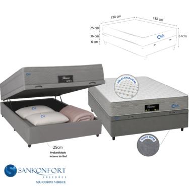 Imagem de Conjunto Cama Box Baú Casal Suede Blindado + Colchão Molas Ensacadas Riviera Sankonfort 138x188