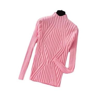 Imagem de Suéter Feminino De Tricô Gola Alta Slim Fit Preto Pulôver Básico Outon