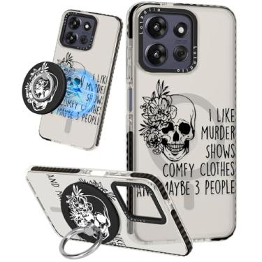 Imagem de Lotadilo Linda capa para Moto G Power/Play 5G 2025 para mulheres e meninas - Design engraçado de caveira compatível com suporte de anel Magsafe, suporte magnético, moda, capas de telefone de TPU