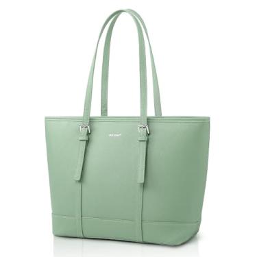 Imagem de TANTOMI Bolsa feminina de couro vegano, bolsa de ombro grande à prova d'água para viagens, Verde claro