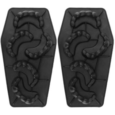 Imagem de HOMSFOU 2 peças Bandeja de gelo de caveira 3D, forma de cubo de gelo, formas de gelo, dentes de vampiro, sabonete, pão, chocolate, doces flexíveis