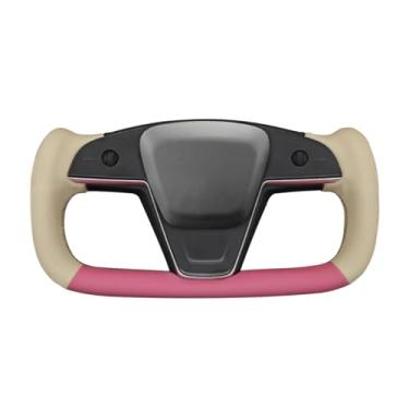 Imagem de MEWANT Capa de volante para Tesla Yoke Cover para Tesla Model S Model X Yoke Capa de volante de couro artificial costurada à mão
