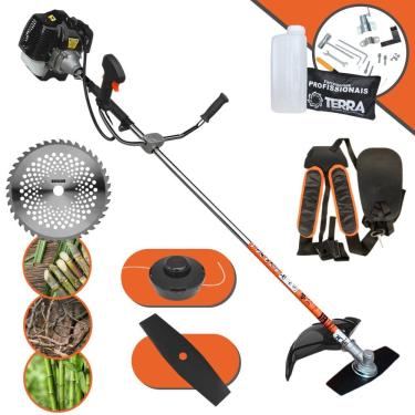 Imagem de Roçadeira Terra GRH520 À Gasolina 52cc 2,5HP 6.500rpm Cortador de Grama Completo Com Carretel de Nylon + Lâmina 2 Pontas + Lâmina 40 Dentes de Vídea