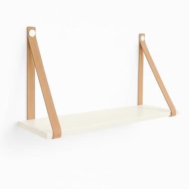 Imagem de Prateleira Flutuante Com AlçA De Couro 50cm, Prateleira Decorativa Moderna Para Sala, Quarto E EscritóRio, Ideal Para Plantas, Livros E DecoraçãO, (Alça Nude)