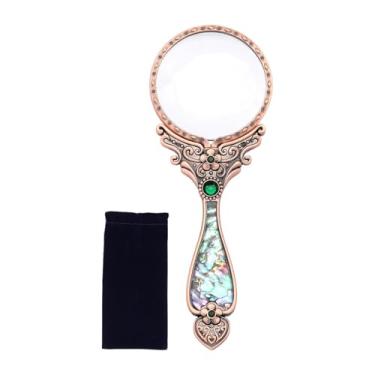 Imagem de OIIBWQ 4x Lupa de estilo retro, auxílio de leitura, ferramenta portátil de identificação de lupa para pequenas impressões, hobby científico para idosos, Bronze Vermelho