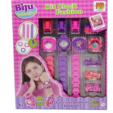 Imagem de Kit 01 Relógio Infantil Clock Fashion 03 Pulseiras enfeitar Decorar Or