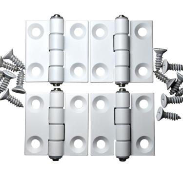 Imagem de WKSTOOL 4 peças de dobradiças silenciosas de alumínio branco de 4 peças, ferragens de encaixe resistente para armários, janelas, móveis, portas de madeira, baixa poeira, com buchas de plástico para